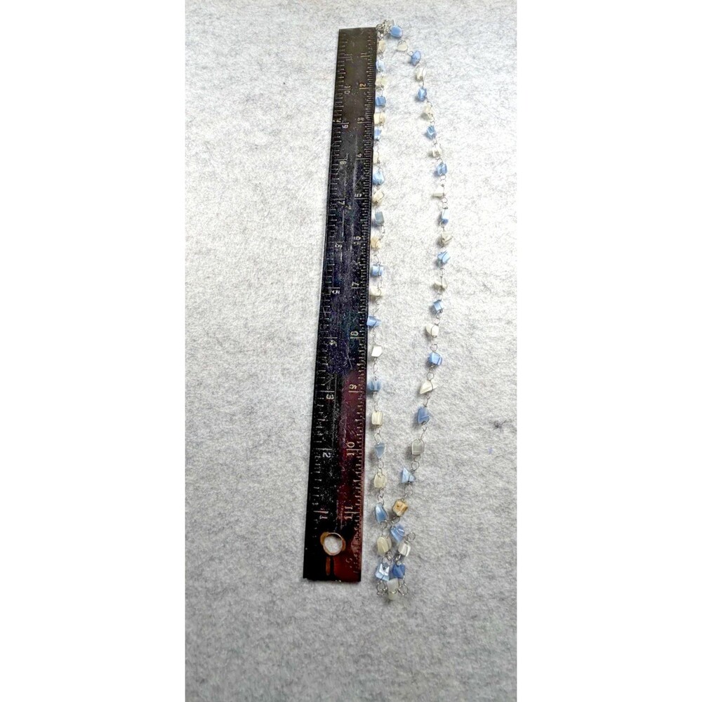 Vintage Y2K Blue Ivory Cats Eye Glass Bead Necklace Double Strand Wire Wrapped - Picture 7 of 7